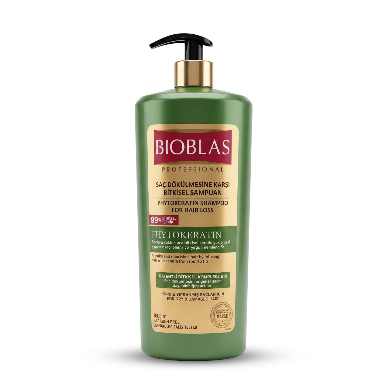 Bioblas Phytokeratin Shampoo 1000ml – Shampooing Anti-Chute Professionnel à la Phytokératine pour Cheveux Secs, Abîmés et Cassants