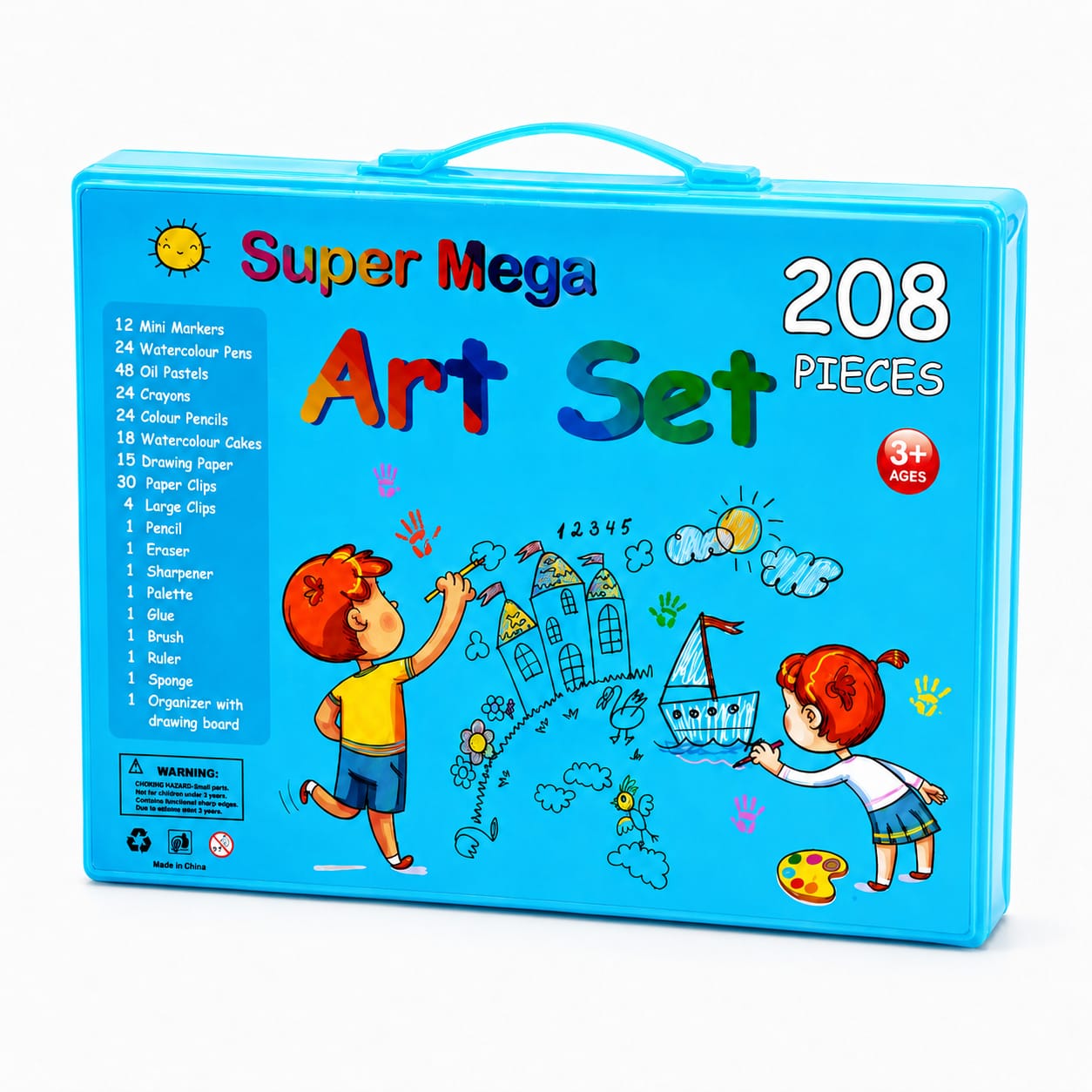 Mallette de Dessin Enfant 208 Pièces avec Chevalet Intégré – Super Mega Art Set Description du produit