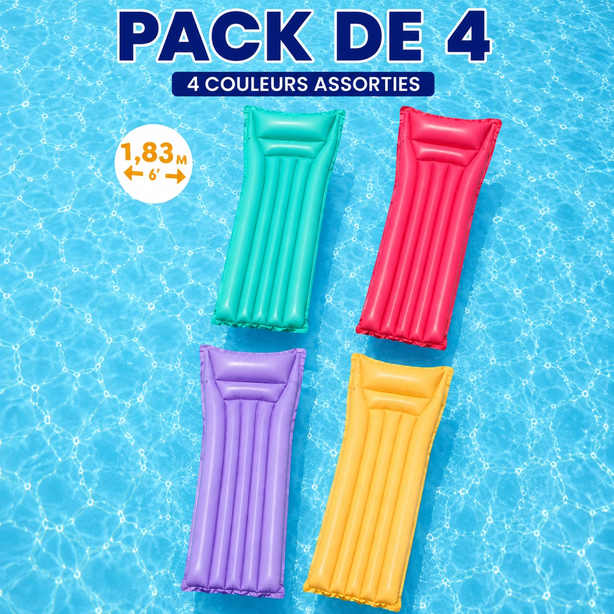 Pack de 4 Matelas Gonflables Bestway 183 × 69 cm – 4 Couleurs Assorties avec Oreiller Intégré