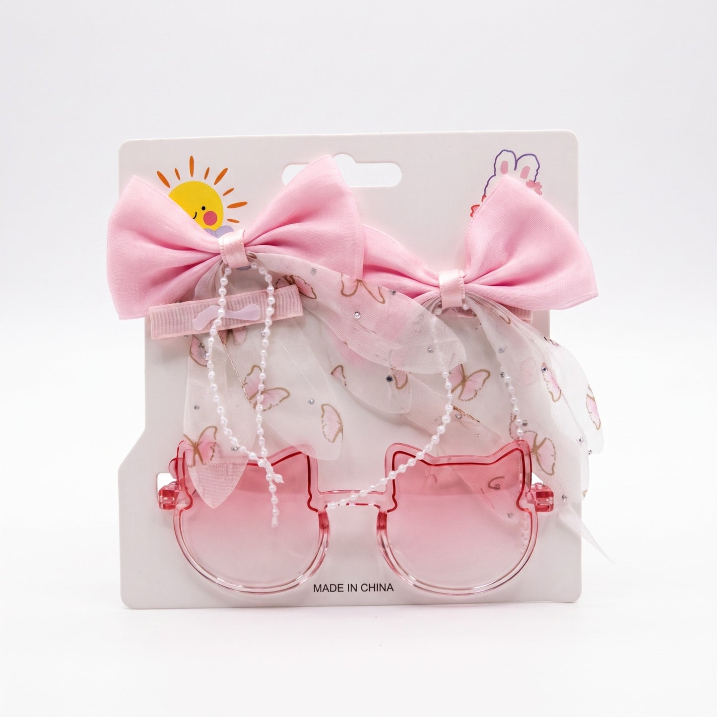 Coffret Accessoires Fille Kawaii : Lunettes de Soleil Chat & Pinces à Cheveux Nœuds Roses