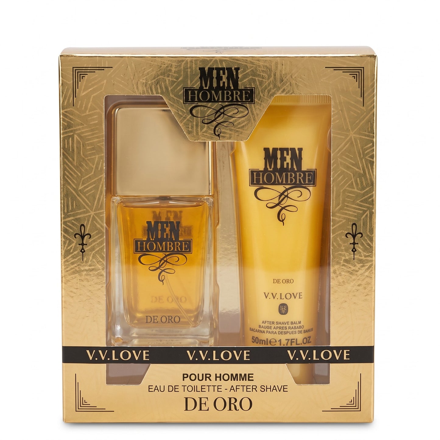 offret Cadeau Parfum Homme "De Oro" V.V.LOVE | Eau de Toilette & Baume Après-Rasage