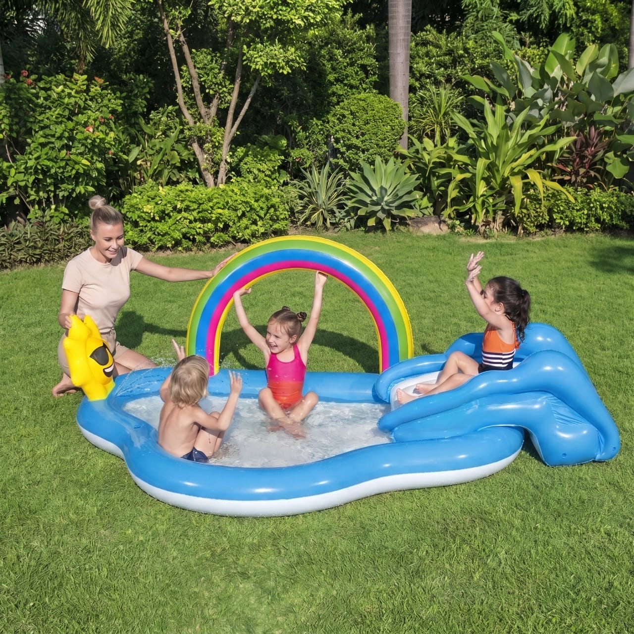 Aire de Jeux Aquatique Gonflable Bestway avec Toboggan & Arc-en-Ciel (2,57 m) | Piscine pour Enfants