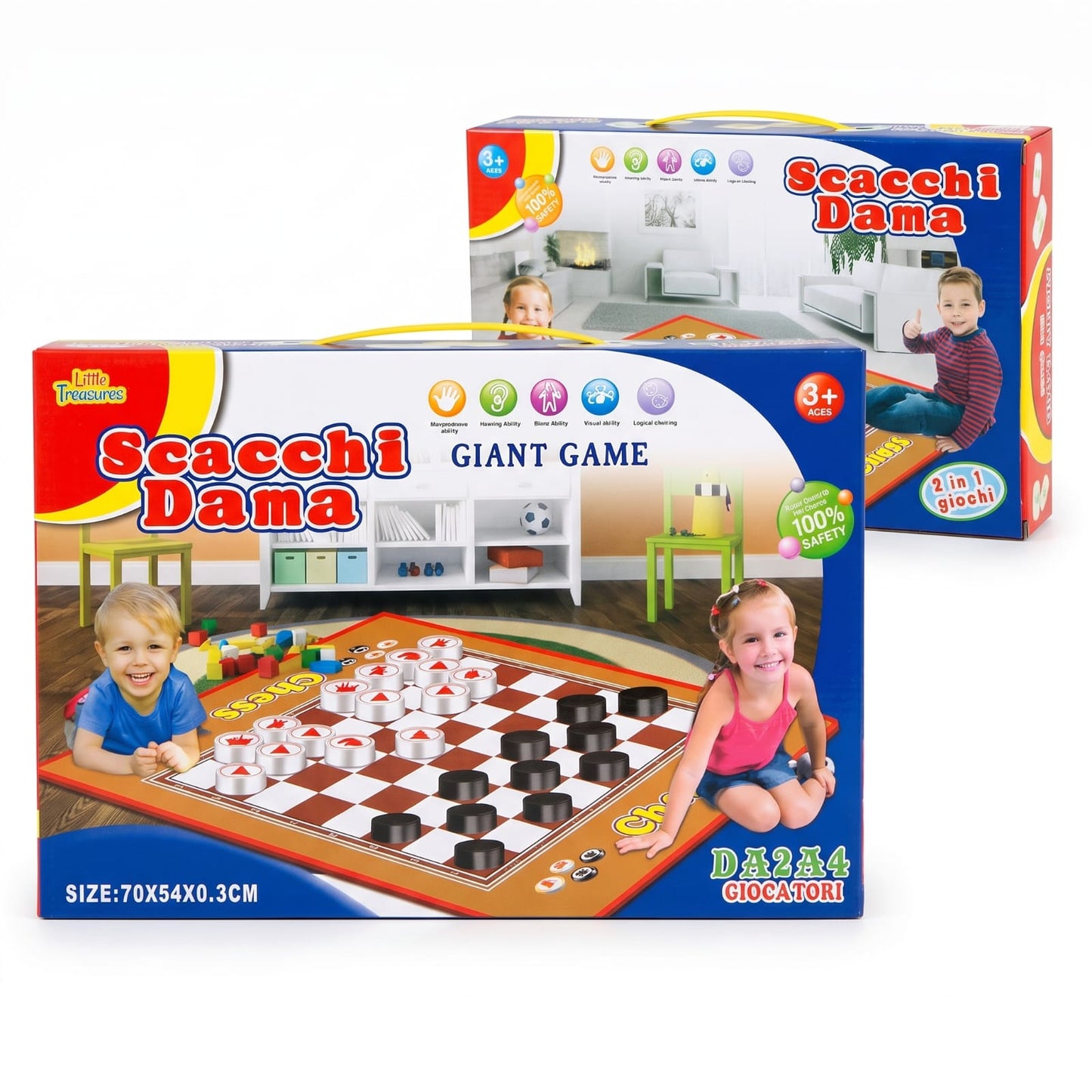 Jeu d'Échecs et Dames Géant 2-en-1 sur Tapis | Jeu de Société Éducatif pour Enfants