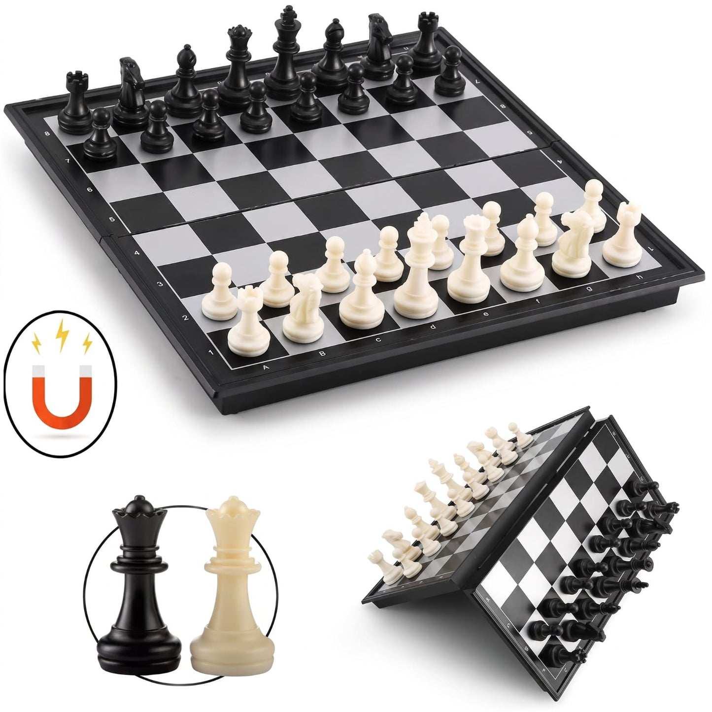 Jeu d'Échecs et Dames Magnétique Pliable 2-en-1 | Coffret de Voyage Portable