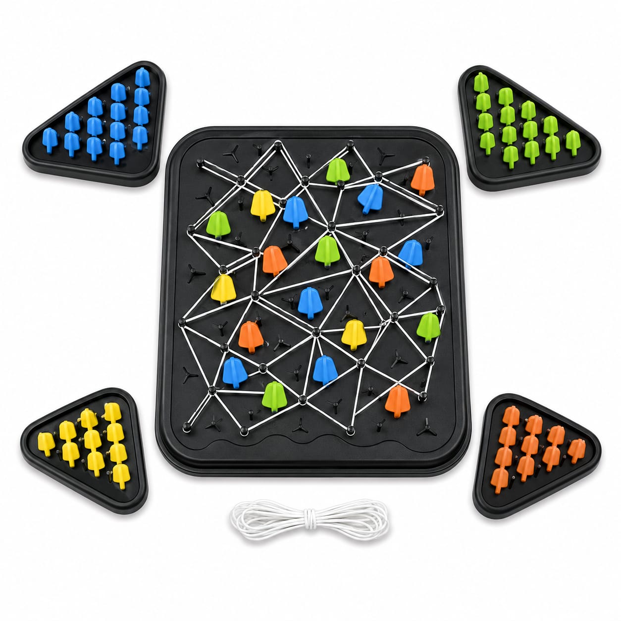 Jeu de Stratégie des Triangles avec Élastiques – 2 à 4 Joueurs