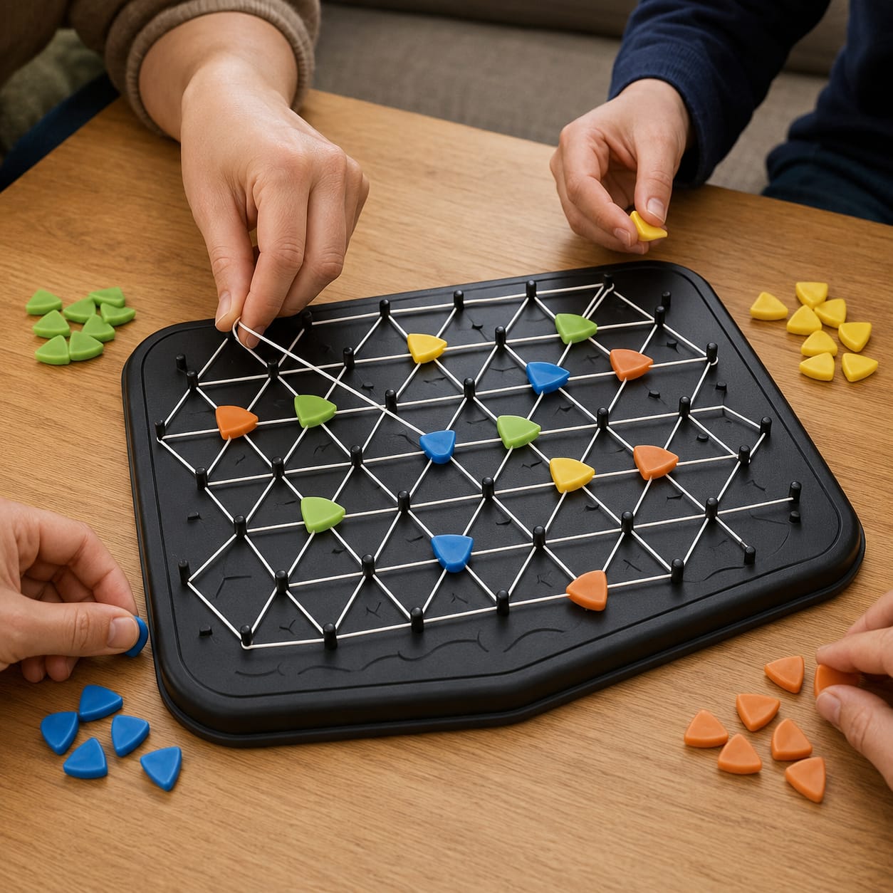 Jeu de Stratégie des Triangles avec Élastiques – 2 à 4 Joueurs
