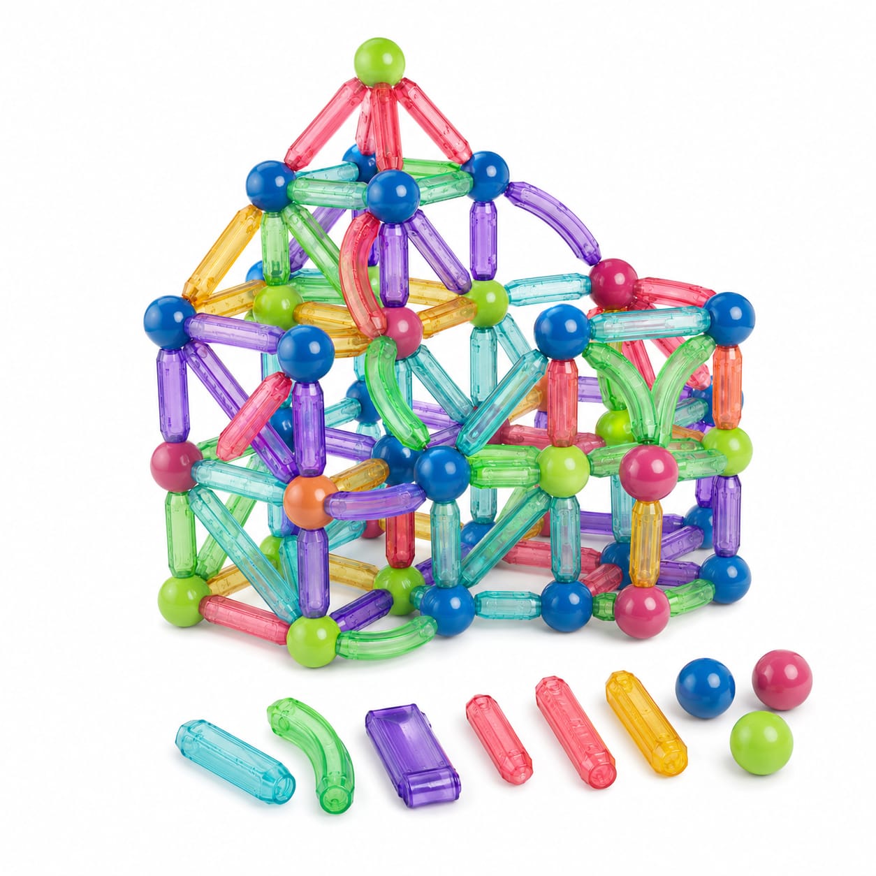 Jeu de Construction Magnétique Transparent 82 Pièces – Barres et Boules
