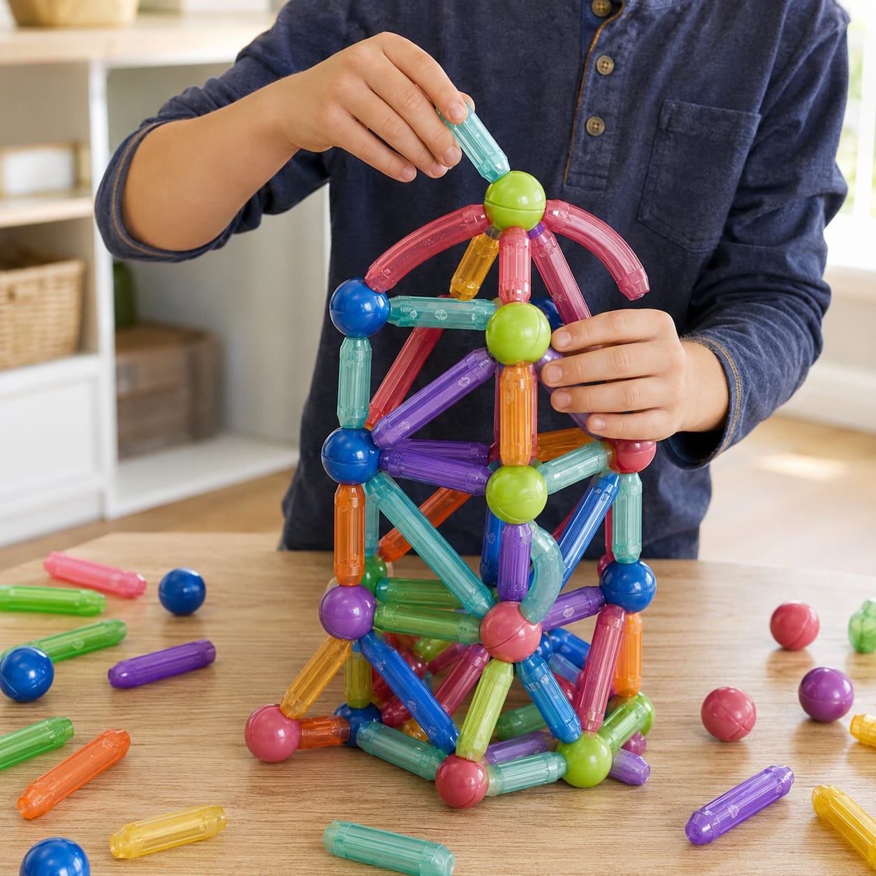 Jeu de Construction Magnétique Transparent 82 Pièces – Barres et Boules