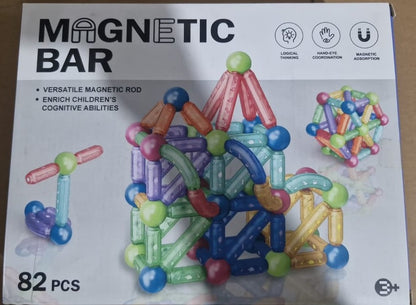 Jeu de Construction Magnétique Transparent 82 Pièces – Barres et Boules