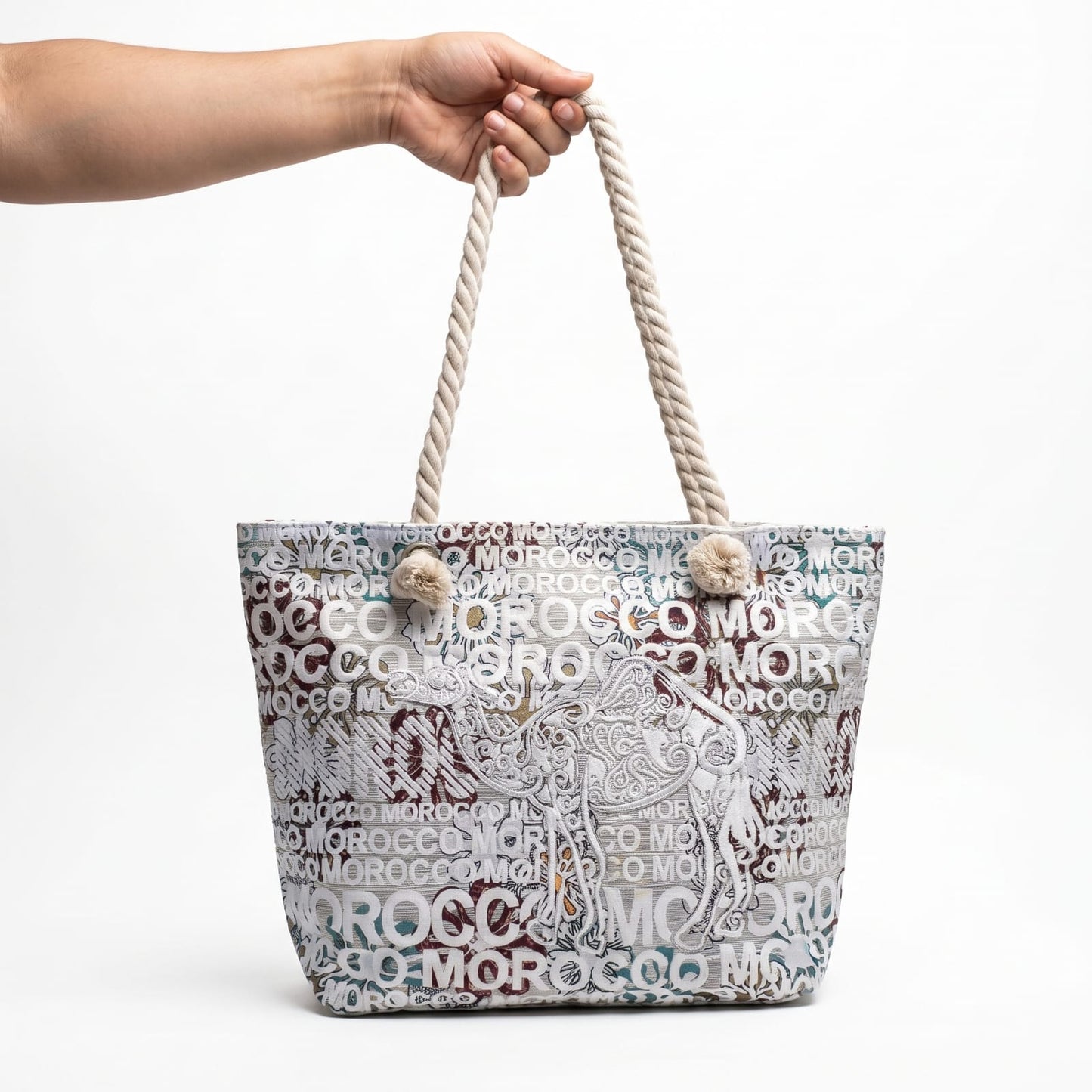 Sac Cabas Morocco en Toile avec Anses en Corde – Élégant, Spacieux et Authentique