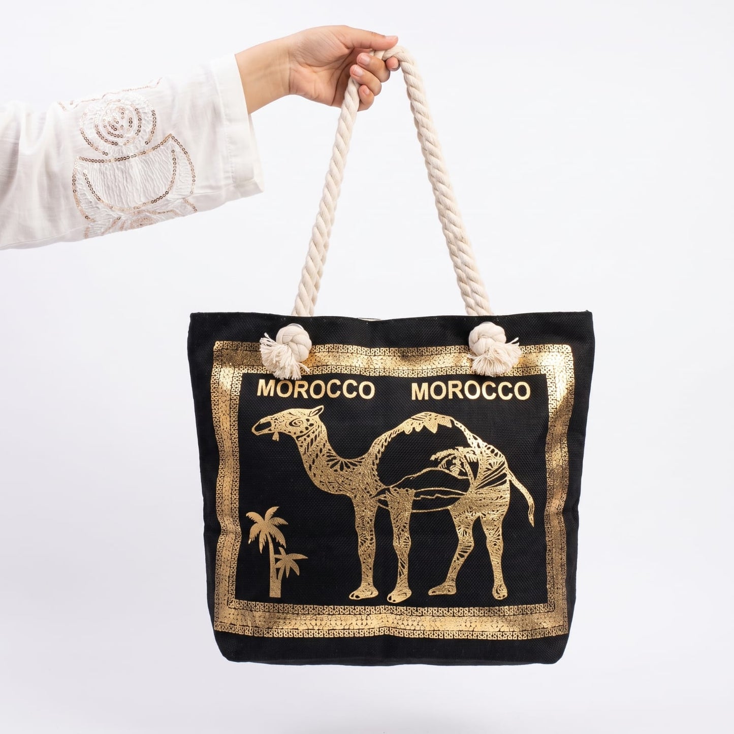 Sac Cabas Morocco en Toile avec Anses en Corde – Élégant, Spacieux et Authentique
