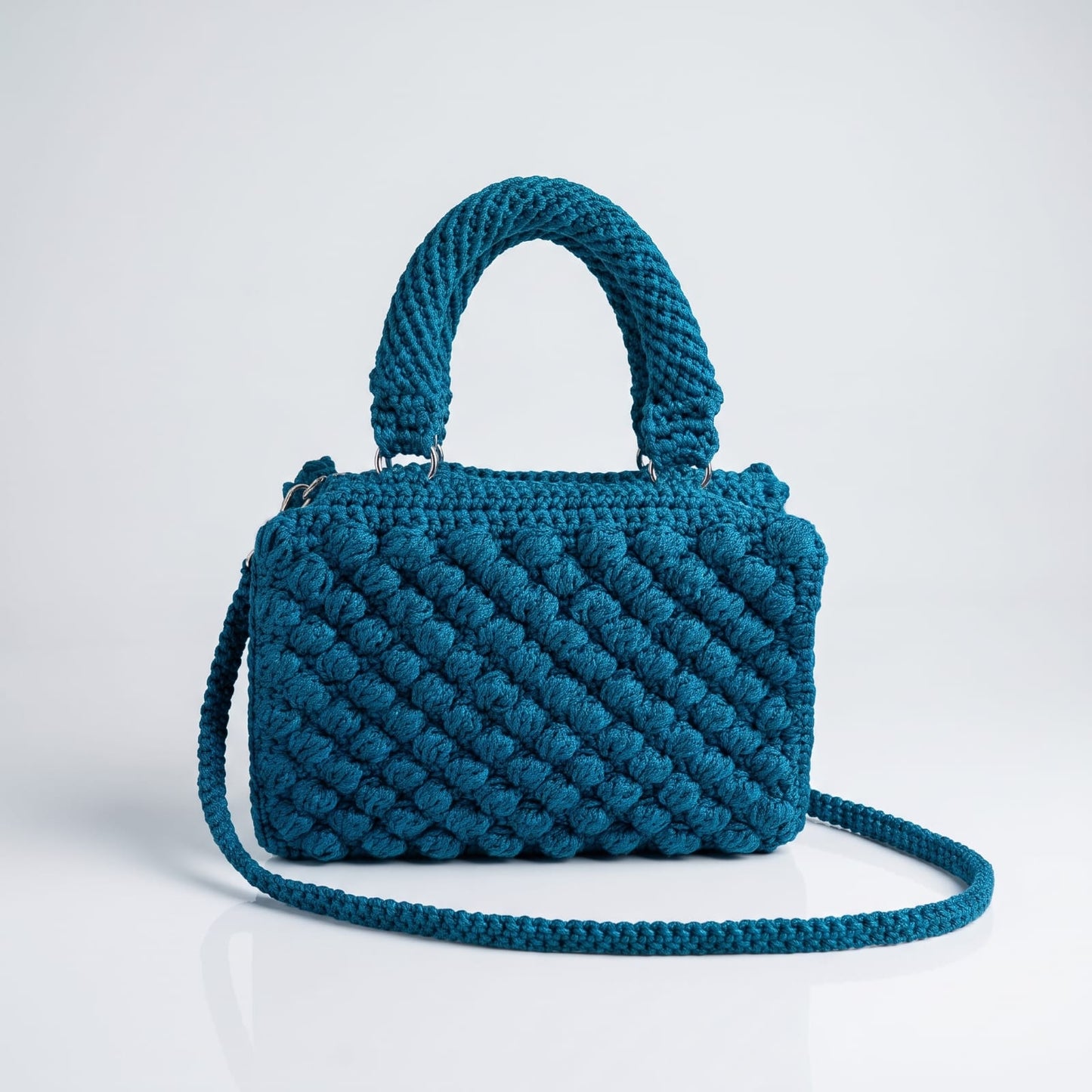 Sac à Main Femme en Crochet Texturé – Poignées Tressées et Bandoulière Amovible