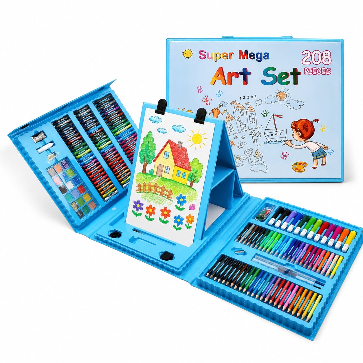 Mallette de Dessin Enfant 208 Pièces avec Chevalet Intégré – Super Mega Art Set Description du produit