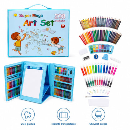 Mallette de Dessin Enfant 208 Pièces avec Chevalet Intégré – Super Mega Art Set Description du produit