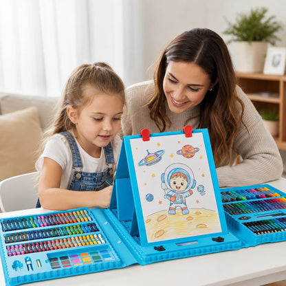 Mallette de Dessin Enfant 208 Pièces avec Chevalet Intégré – Super Mega Art Set Description du produit