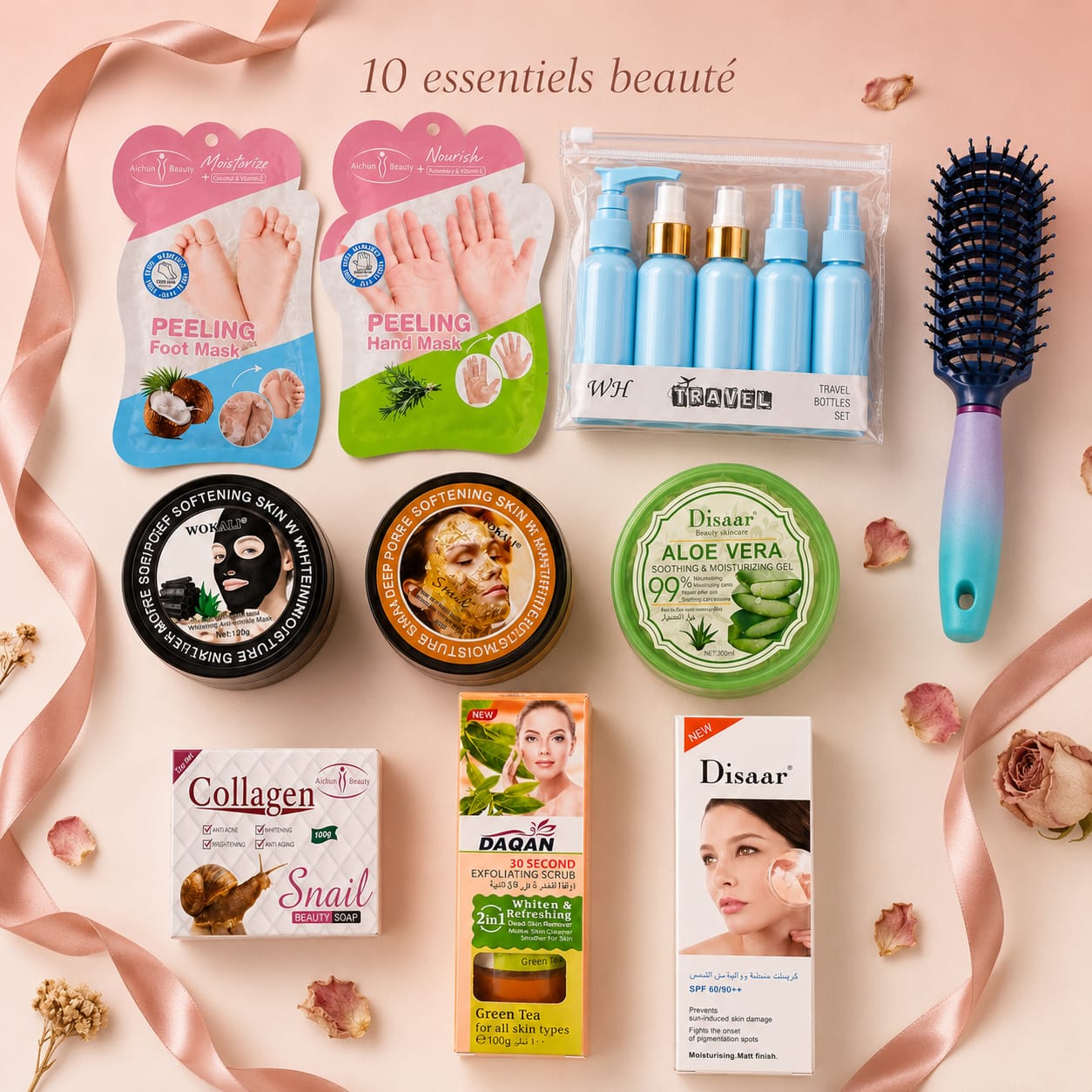 Coffret Rituel Beauté Femme – 10 Essentiels pour le Visage, les Mains, les Pieds, les Cheveux et le Voyage