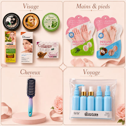 Coffret Rituel Beauté Femme – 10 Essentiels pour le Visage, les Mains, les Pieds, les Cheveux et le Voyage