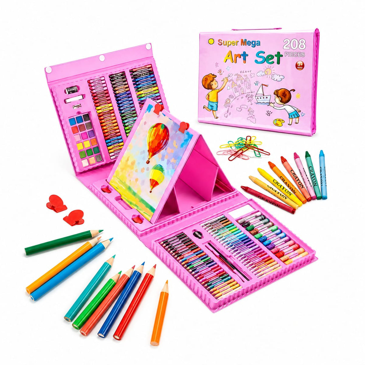 Mallette de Dessin Enfant 208 Pièces avec Chevalet Intégré – Super Mega Art Set
