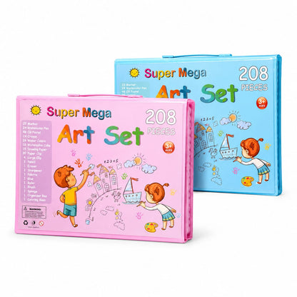 Mallette de Dessin Enfant 208 Pièces avec Chevalet Intégré – Super Mega Art Set
